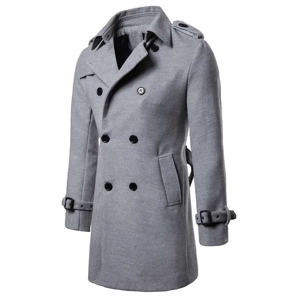 Mens Overcoat Trench Coats Winter Male Pea Coat with Belt Double Breasted Men Wool & Blends Coat Jacket Brand Clothing W10