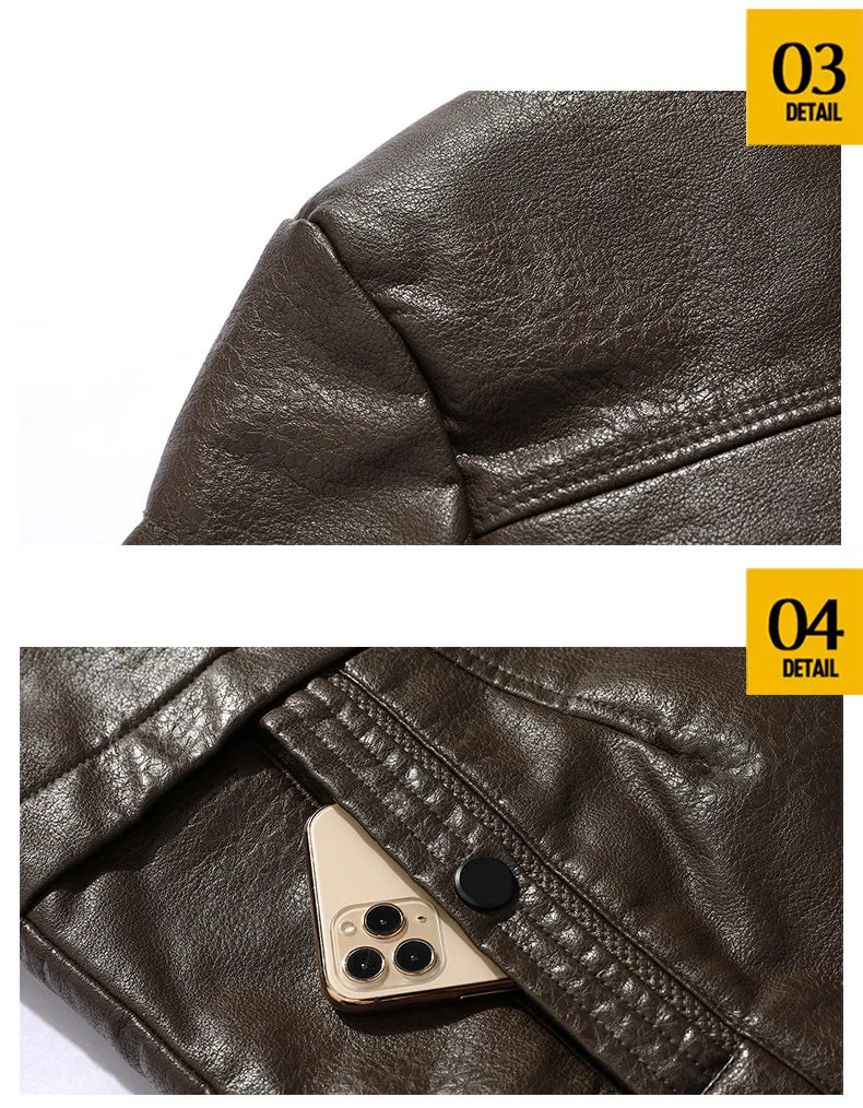 Men's Long Leather Coat PU Jacket for Men Winter Warm Fleece Lined Business Overcoat Trench Mens Outerwear Motorcycle Jacket