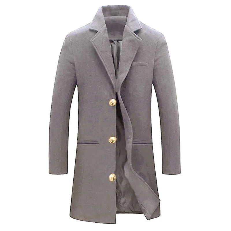 Stylish Solid Color Mens Trench Jacket Coat Autumn Winter Outdoor Casual Wool Blend Overcoats Men Vintage Single-breasted Coats