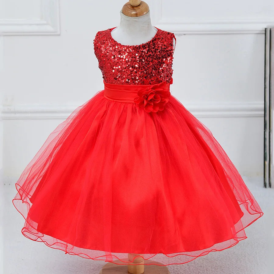 2-14yrs Teenage Clothing Christmas Girl Dress Summer Princess Wedding Party dress sequins Sleeveless New Year For Girls Clothes