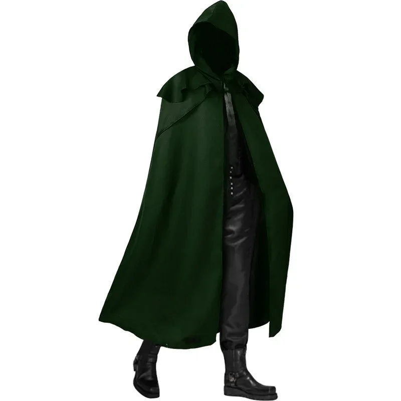 Medieval Vintage Hooded Loose Black Cloak Coats Windproof Trench Chic Winter Long Cape Poncho Gothic Mens Monk  Cosplay