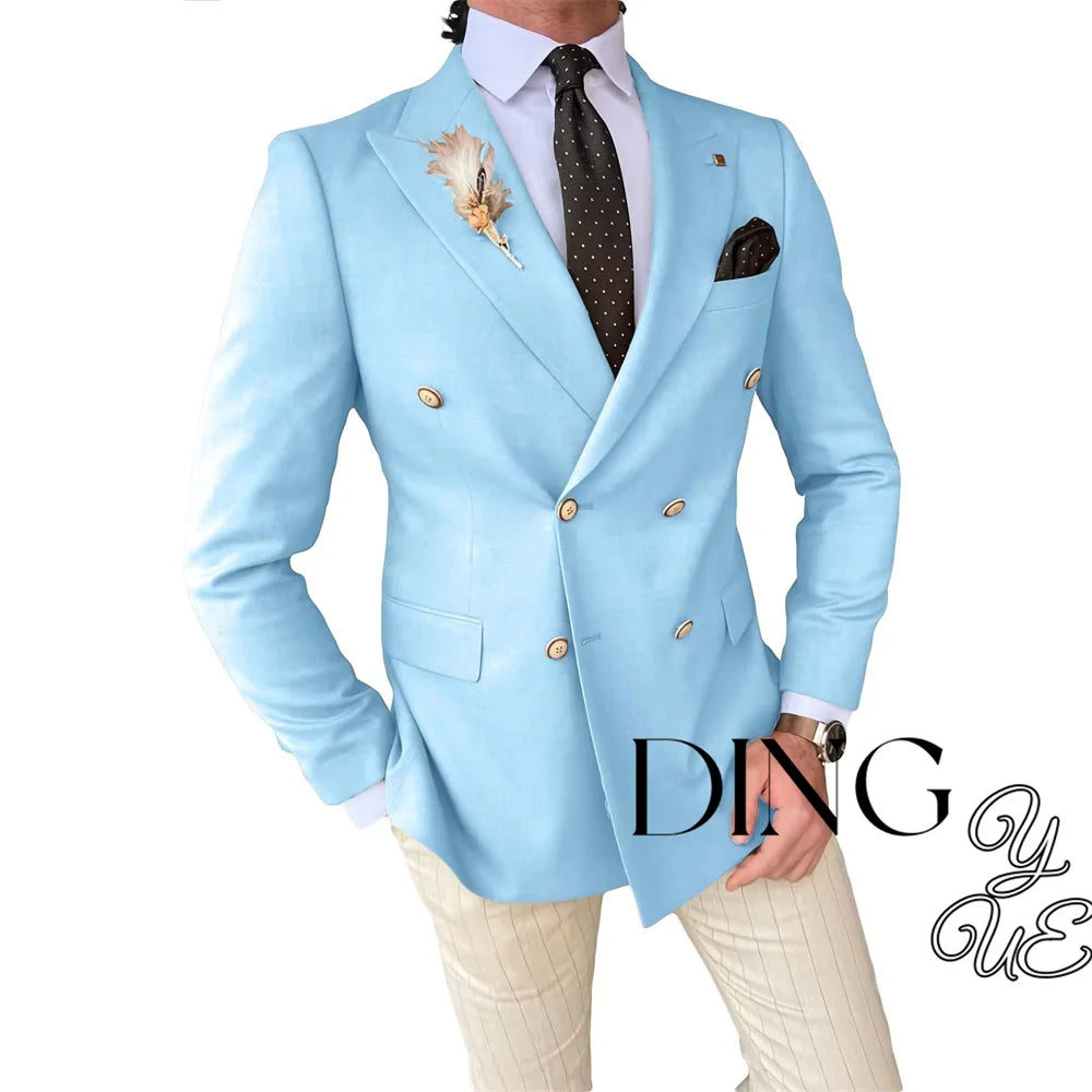 Mens Double Breasted Blazer Casual Jacket for Men Slim Fit Sports Coat for Men Business Wedding Dinner Suit Jacket