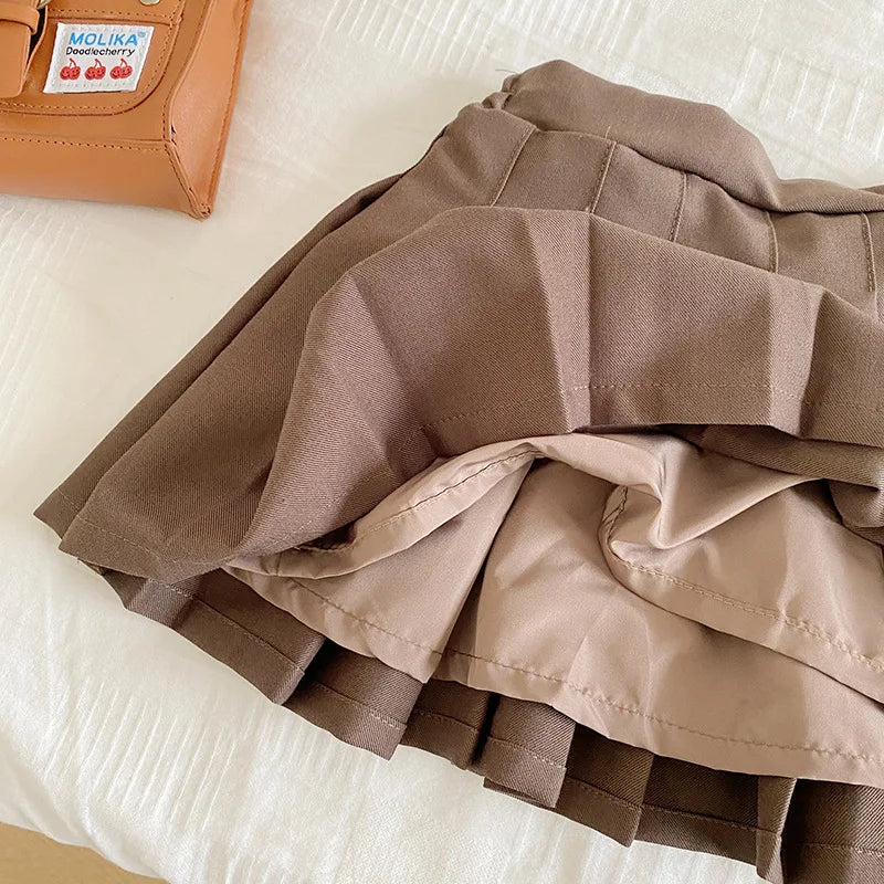 Girls Autumn Sweet Suits Set with Skirt Pleated Vest Shirt Boys Sweater Coat Kids College Outfit Baby Infants Clothing