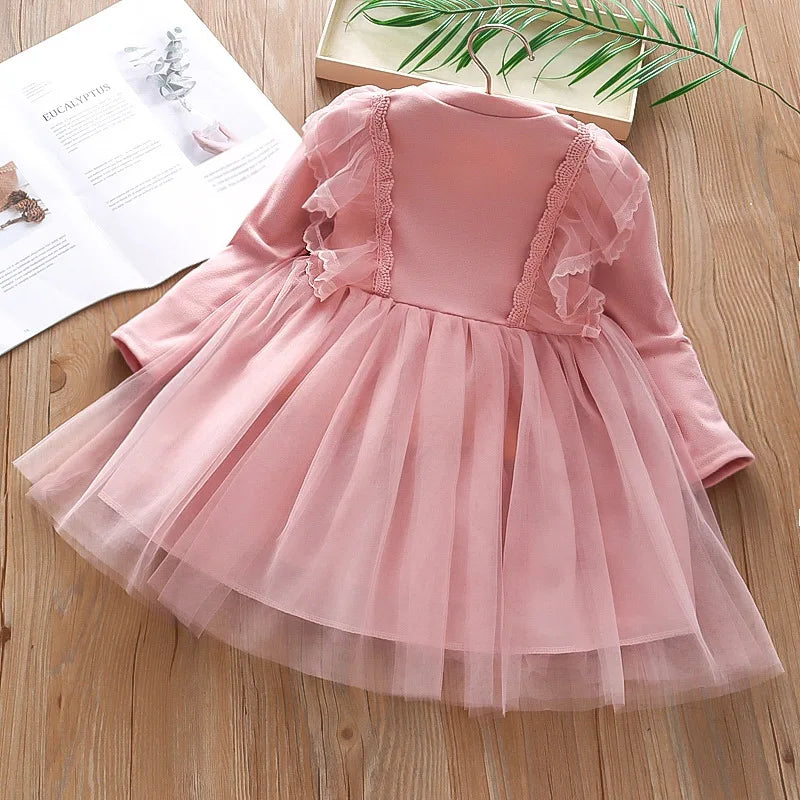 Girls Clothing Dress Autumn New Girls Dess Long Sleeve Dress Vestidos Mesh Tutu Princess Dress