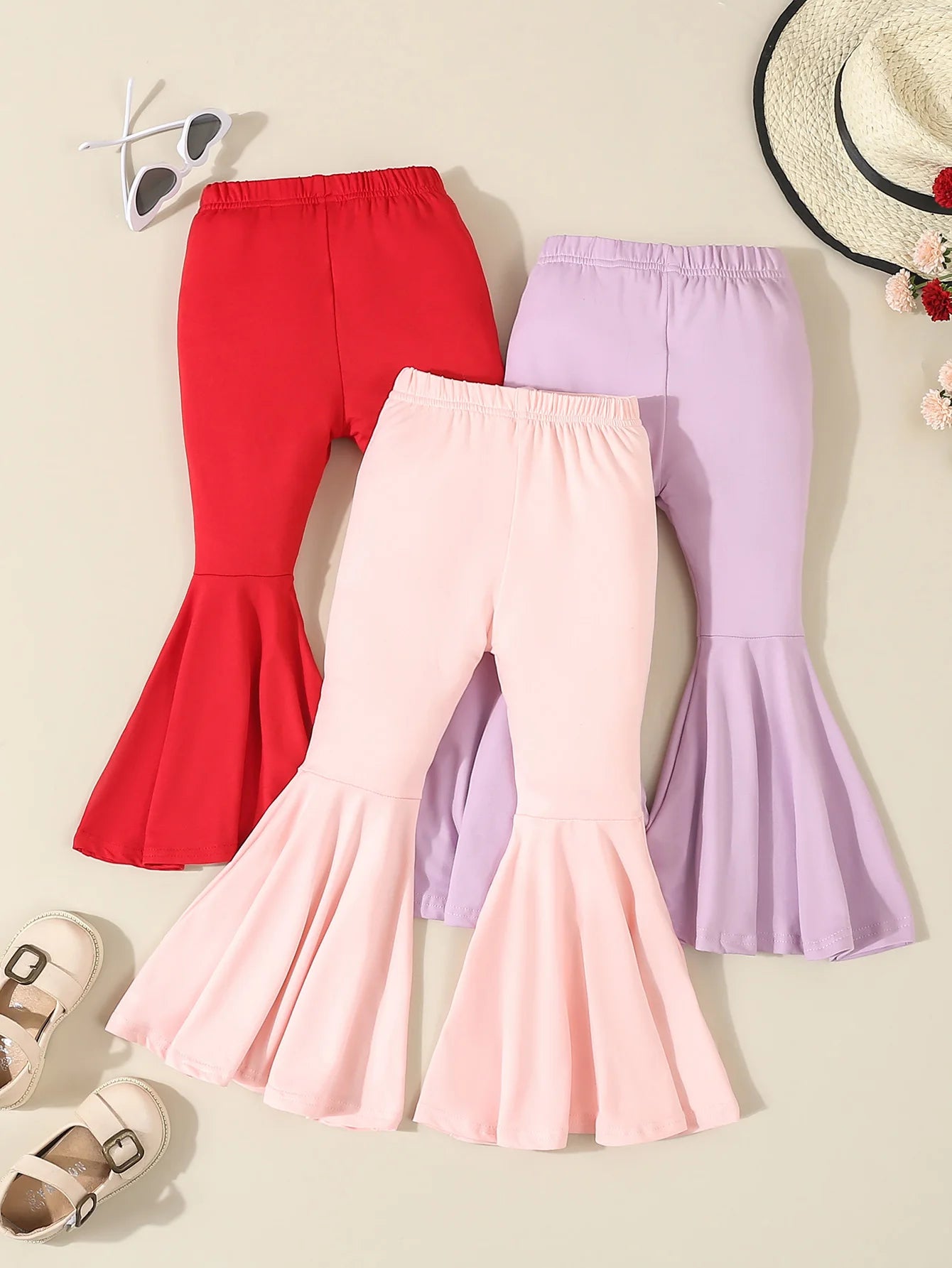 Autumn Kids Girls Clothing  Solid Color Bell-bottoms Elastic Waist  Flared Trousers Leggings Toddler Infant Girl's Clothing