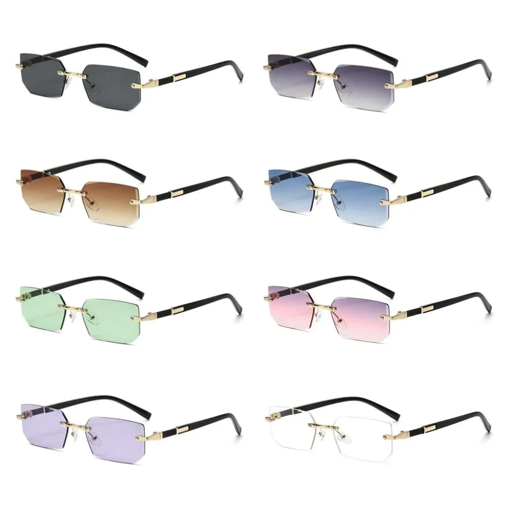 Trendy Rimless Sunglasses for Men Women Fashion Frameless Rectangle Sun Glasses Retro UV400 Shades Summer Traveling Eyewear
