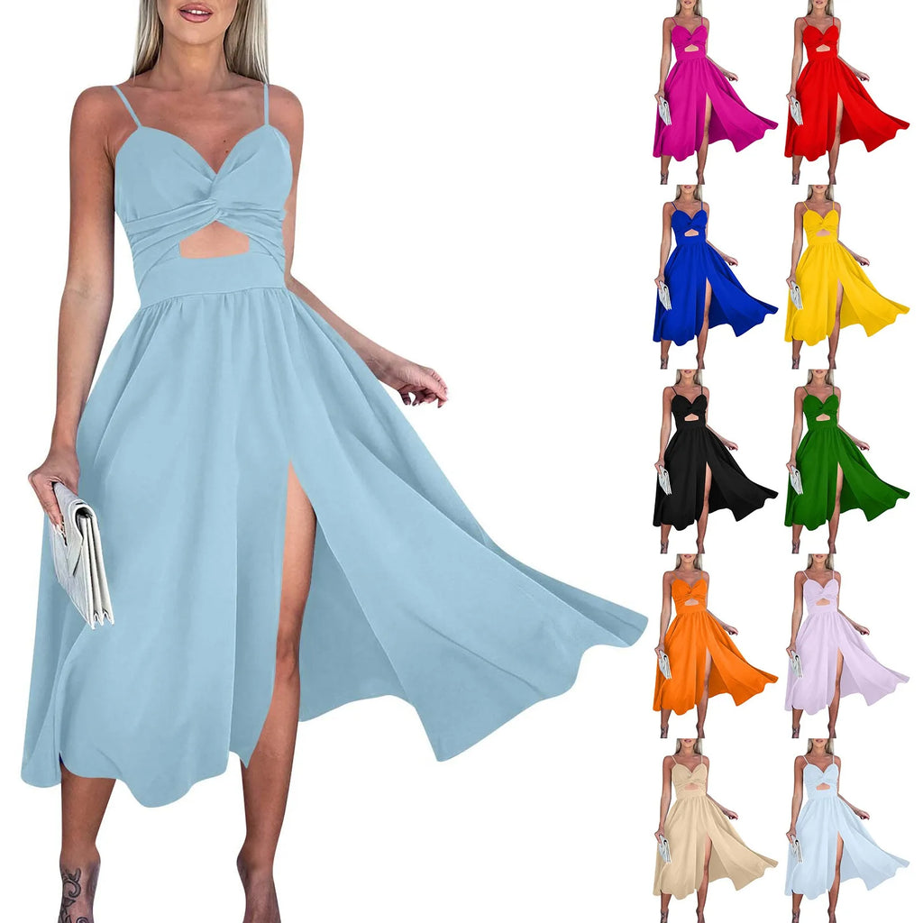 dresses for women trend sexy party dresses V-Neck Big Swing Slimming Backless Sleeveless long Dress Suspenders Hollow vestidos