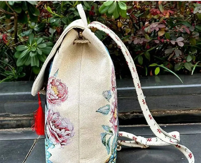 Backpacks Bags for Women Embroidery Ethnic Style Streetwear Fashion Casual Vintage Elegant Harajuku Travel Canvas Bag Sports