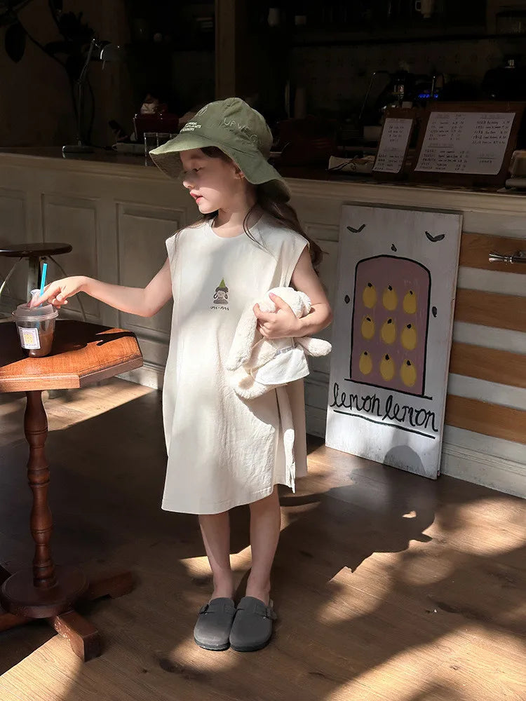 Girls Vest Skirt Children's Summer Loose Casual Dress Baby Cotton Sleeveless Dress 1-12T