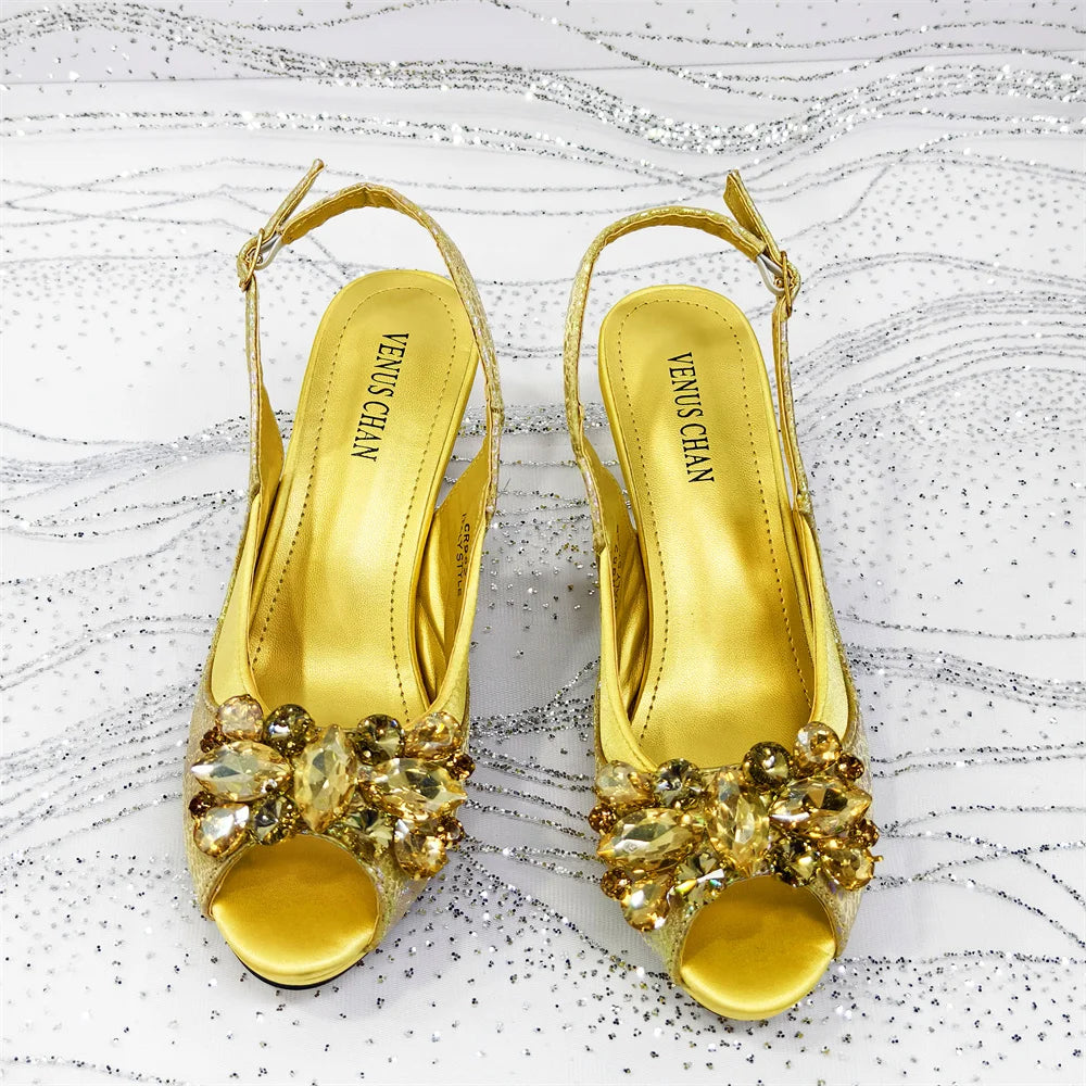 2025 New Rhinestone Design African Shoes & Bag Set in Green – Open Toe Comfortable Women's Heels - Hot Sale on Instagram