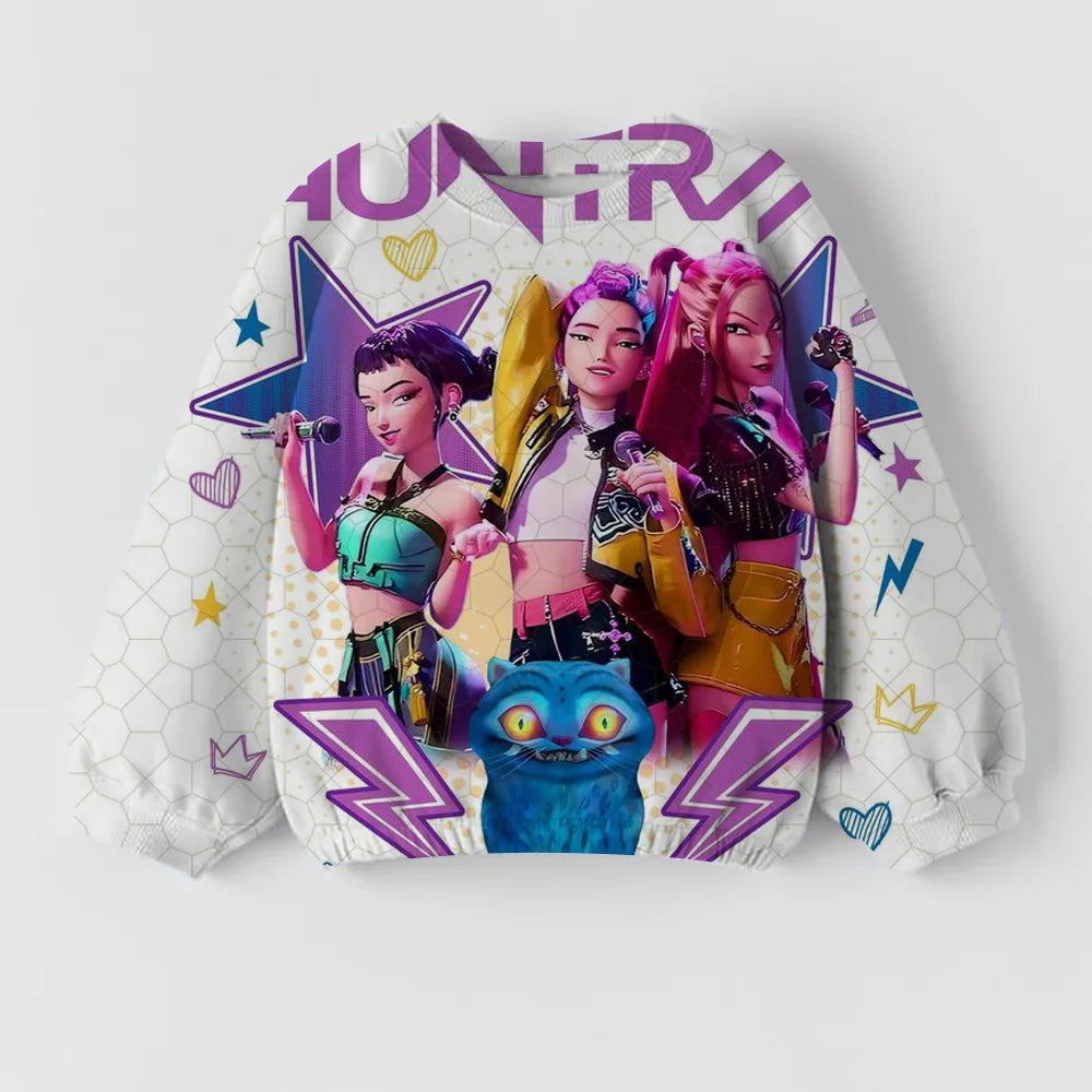 Girls' Fashion Clothing Round Neck Top Spring and Autumn Long Sleeve Children's Casual Kpop Witch Hunting Group New Cute Printed