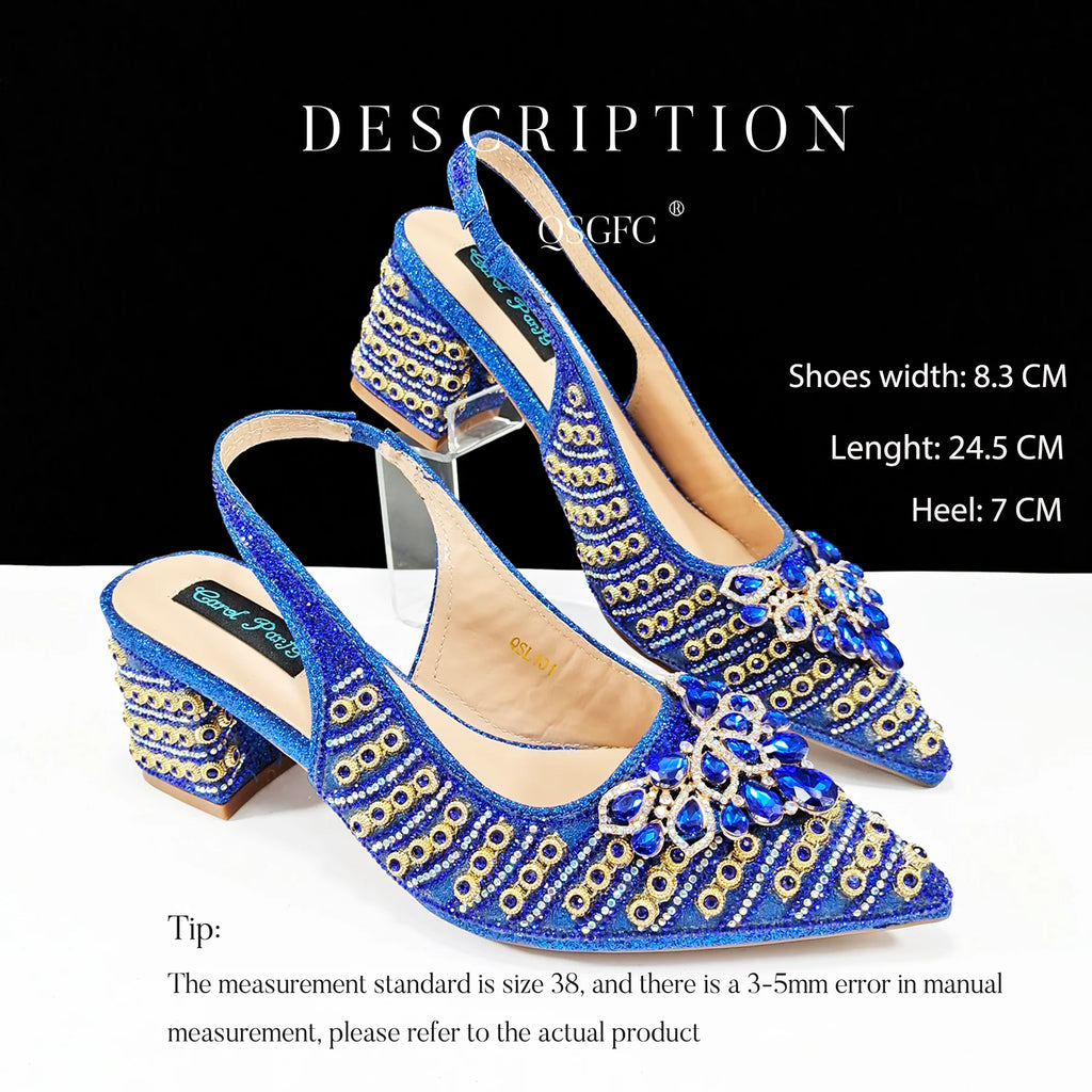 2024 Italian Design Full Rhinestone Comfortable high heel shoes And Bag Fashion Style Pointed-Toe Shoes For Women