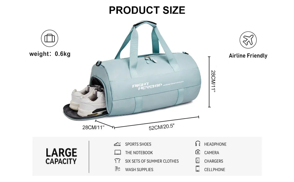 Travel Bags for Women Large Capacity Sports Fitness Bags Hand Luggage with Shoe Compartment Short Distance Travel Crossbody Bag