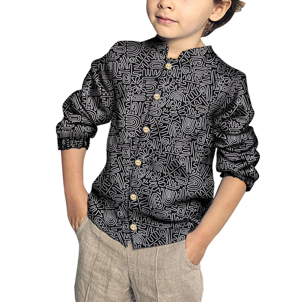 Kids Clothing Kids Boys African Fashion New Boy's Tops Bazin Riche African Wax Print Patchwork Cotton Shirt for Boys