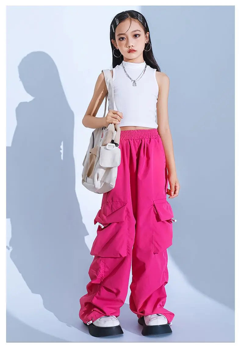 Girls Cargo Pants 5-14 Years Spring Fashion Children Loose Trousers Autumn Kids New Style Wide-leg Pants Girl Casual Clothing