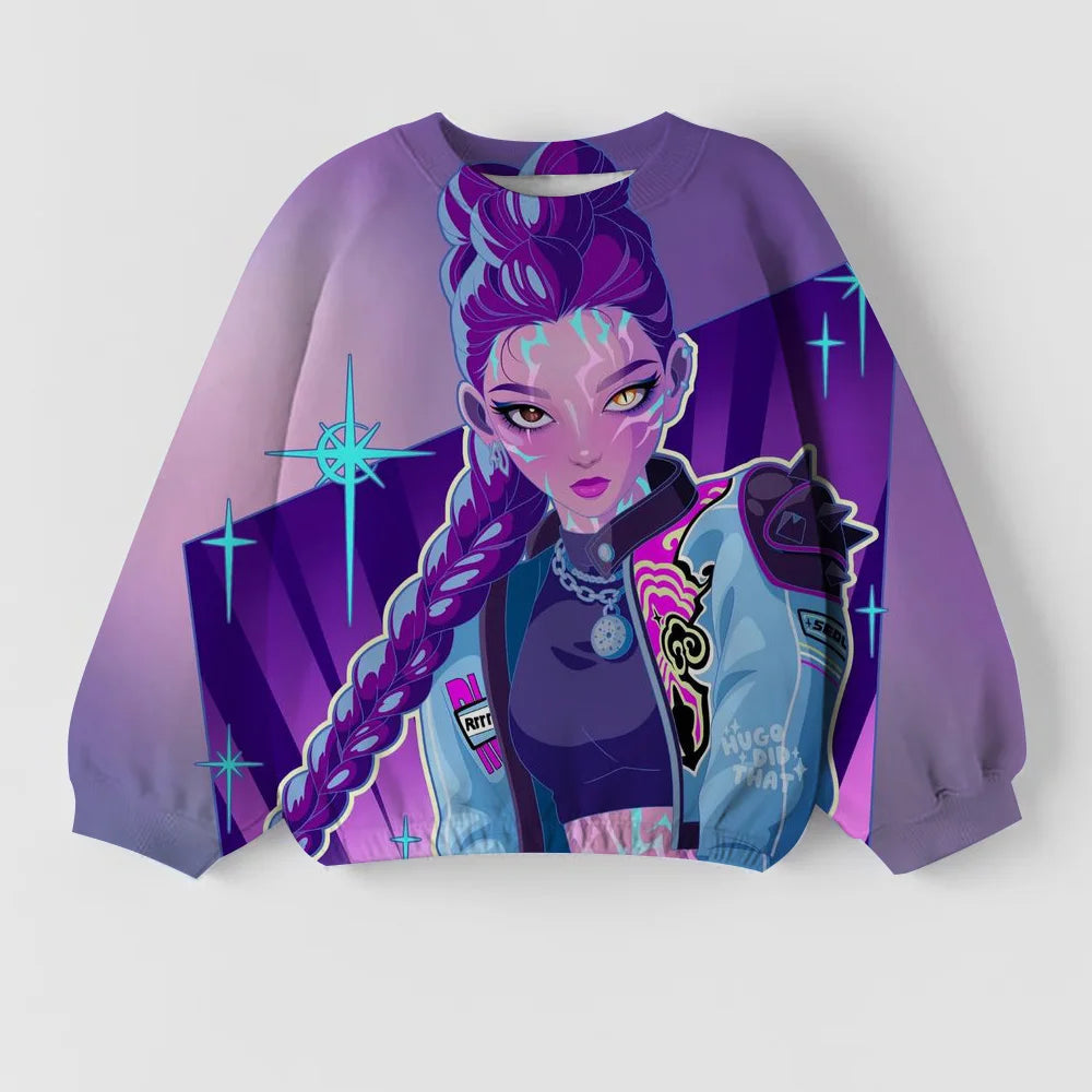 Girls' Fashion Clothing Round Neck Top Spring and Autumn Long Sleeve Children's Casual Kpop Witch Hunting Group New Cute Printed