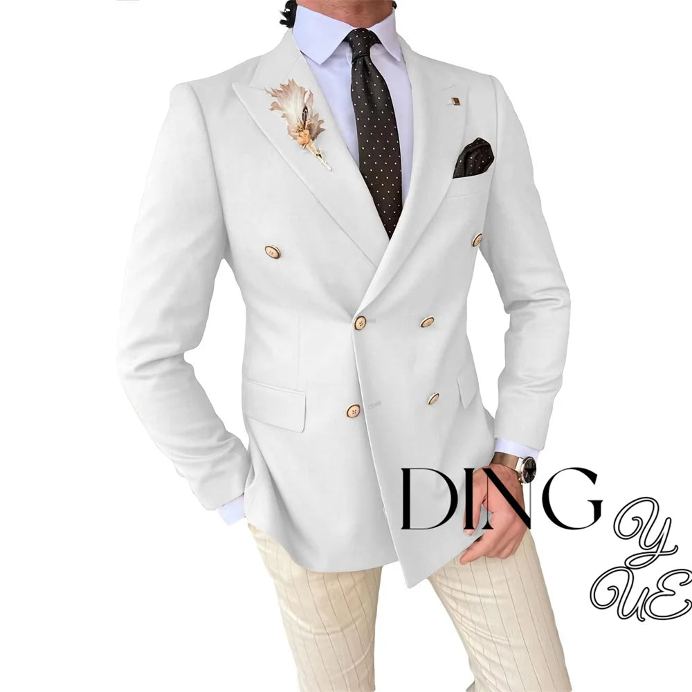 Mens Double Breasted Blazer Casual Jacket for Men Slim Fit Sports Coat for Men Business Wedding Dinner Suit Jacket