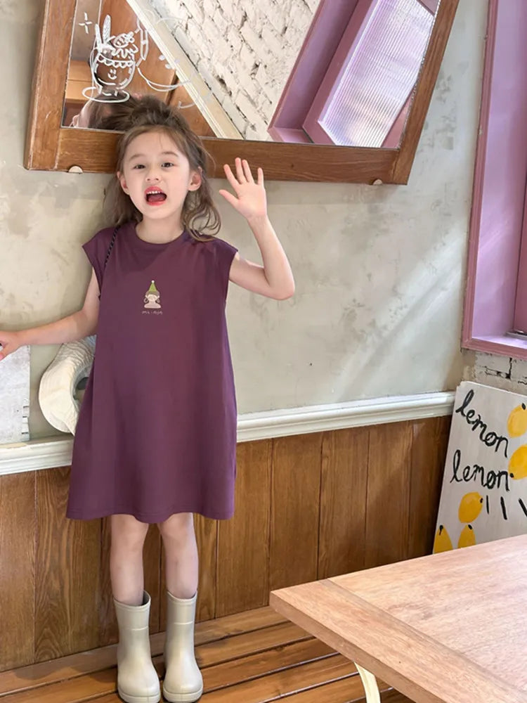 Girls Vest Skirt Children's Summer Loose Casual Dress Baby Cotton Sleeveless Dress 1-12T