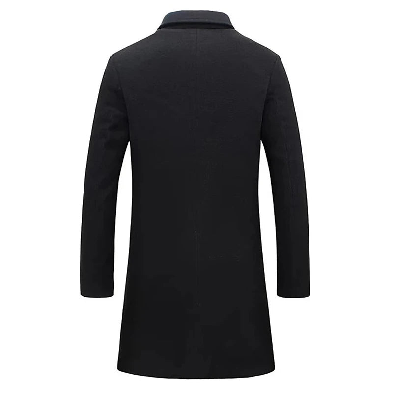 Stylish Solid Color Mens Trench Jacket Coat Autumn Winter Outdoor Casual Wool Blend Overcoats Men Vintage Single-breasted Coats