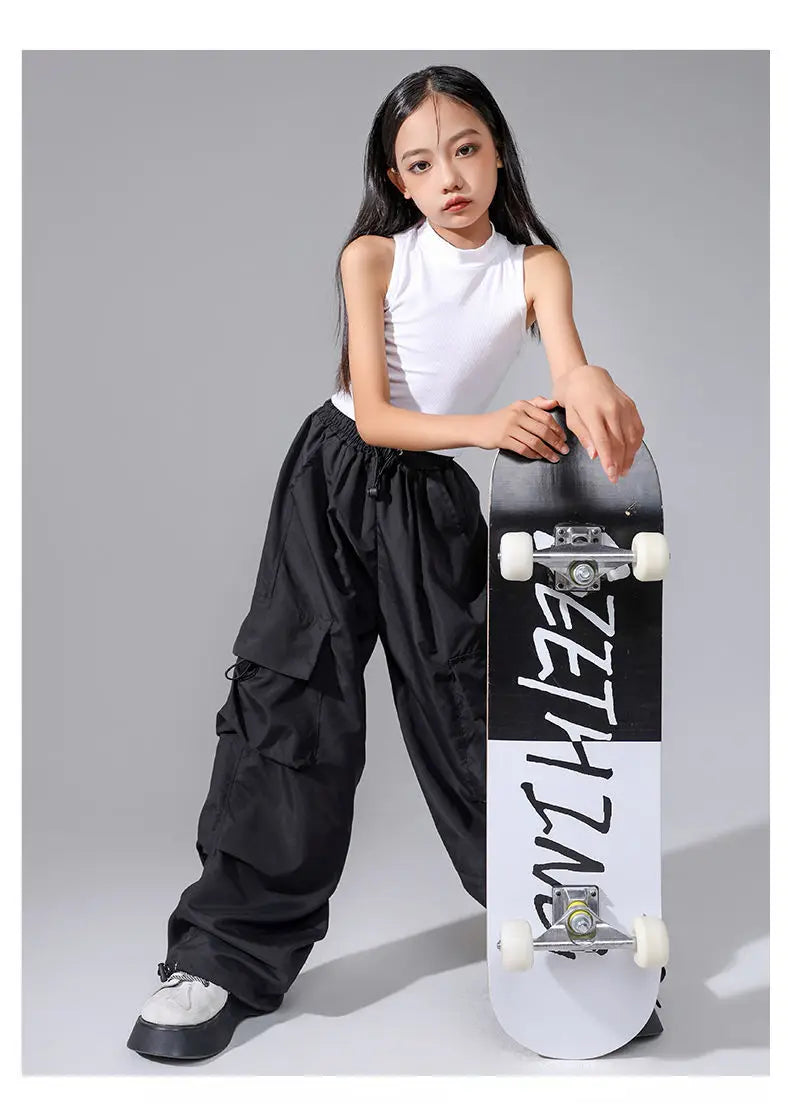 Girls Cargo Pants 5-14 Years Spring Fashion Children Loose Trousers Autumn Kids New Style Wide-leg Pants Girl Casual Clothing
