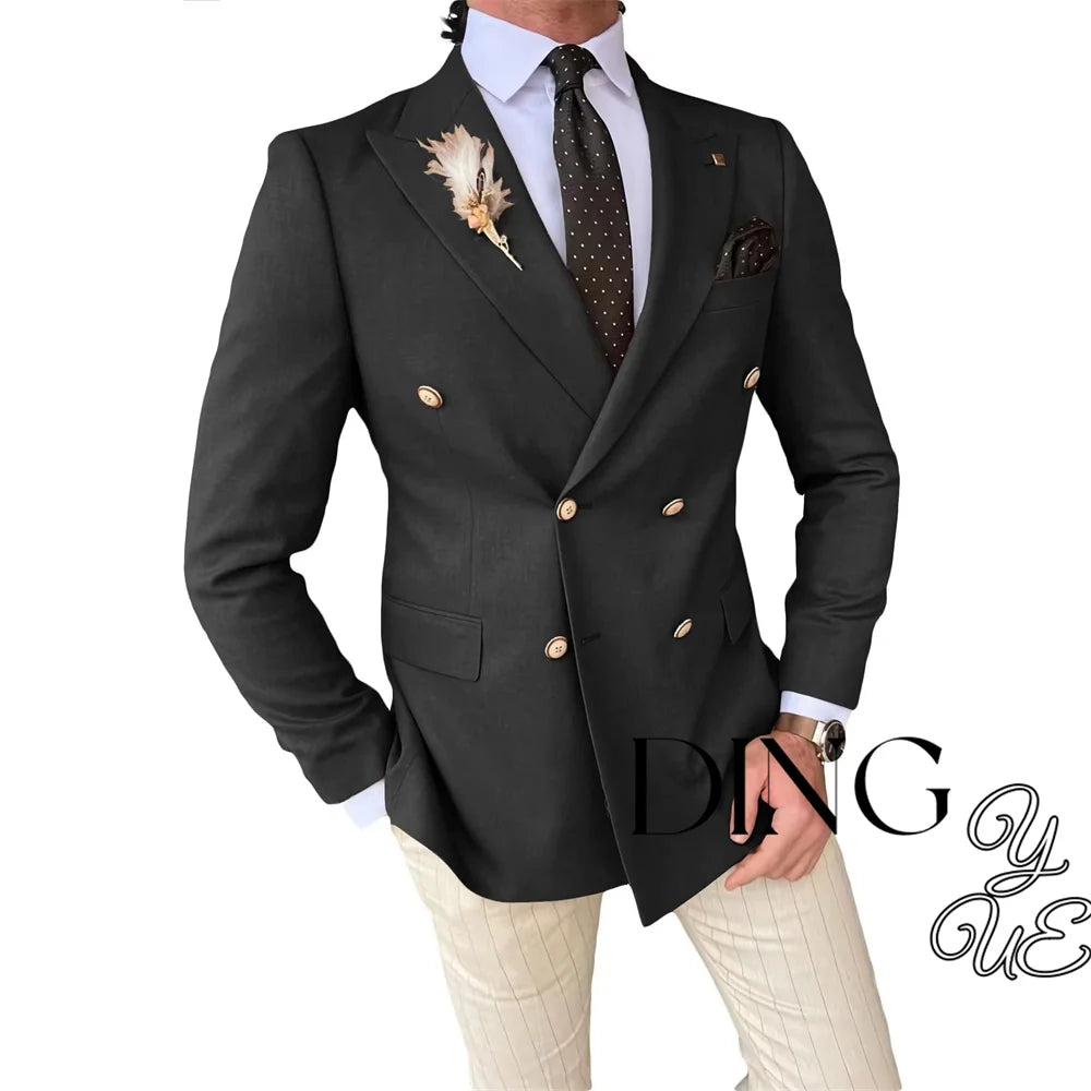 Mens Double Breasted Blazer Casual Jacket for Men Slim Fit Sports Coat for Men Business Wedding Dinner Suit Jacket