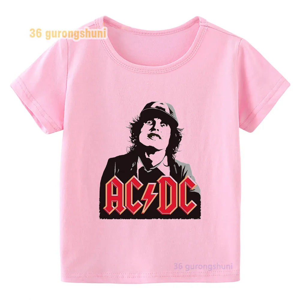 T Shirt For Girls pink Clothes kids Tshirt Girl clothing ACDC print Graphic summer tops Tee Kawaii T-shirt summer Short Sleeve