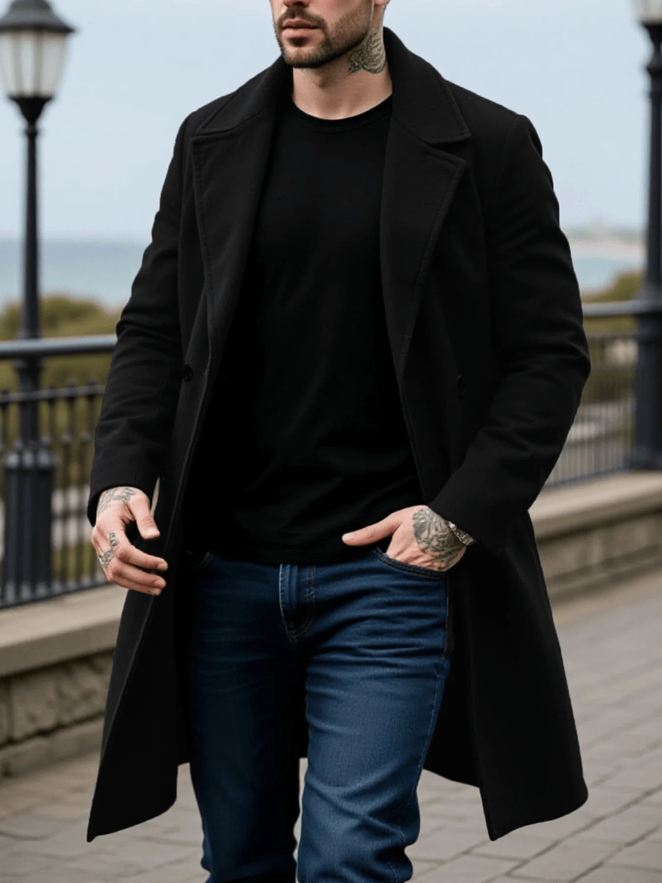 Men's Winter Mid-Length Coat Wool Warm Coats Lining Double Breasted Lapel Jacket Street Wear Men's Clothing Outerwears