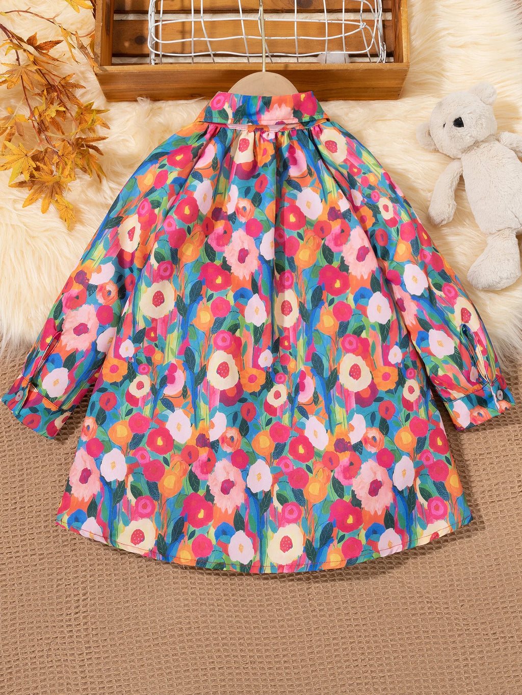 Girls' Dress - Spring/Fall New Style Chic Floral Print Princess Dress Baby Spring/Fall Long-Sleeve Shirt Dress - Loose Fit Flora
