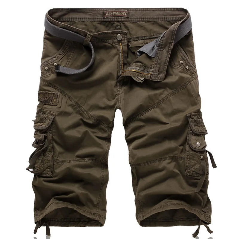 New Summer Casual Shorts Men's Solid Straight Cargo Shorts Outdoor Workout Joggers Pants Multi Pocket Knee Length Sweatpants Man