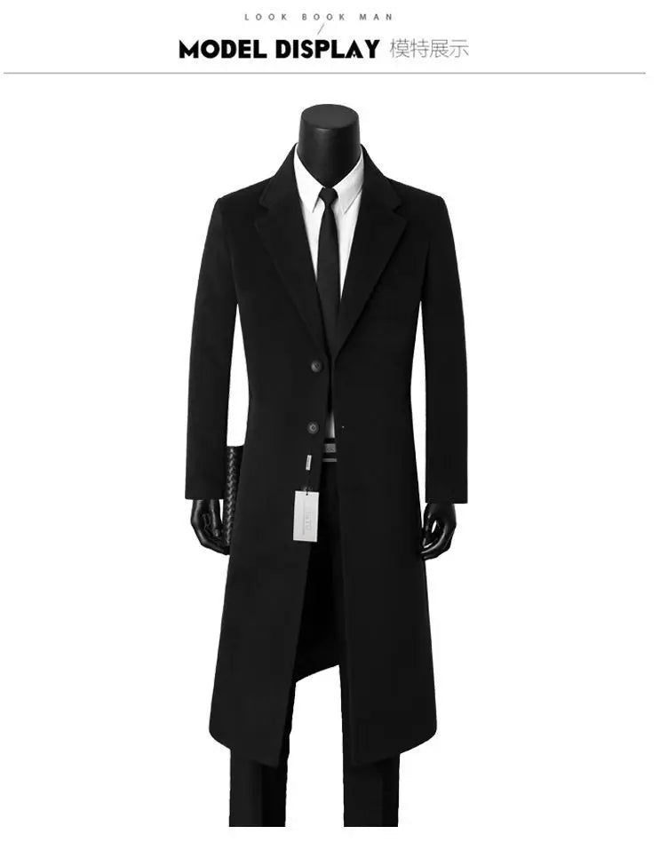 Men woolen coats for autumn and winter long and stylish business casual woolen warm windbreaker suit collar dad-style men's coat