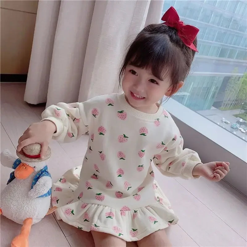 Girls Dress Autumn Spring New Girls' Splicing Pleated Dress Polka Dot Printed Baby Kids Casual Clothing
