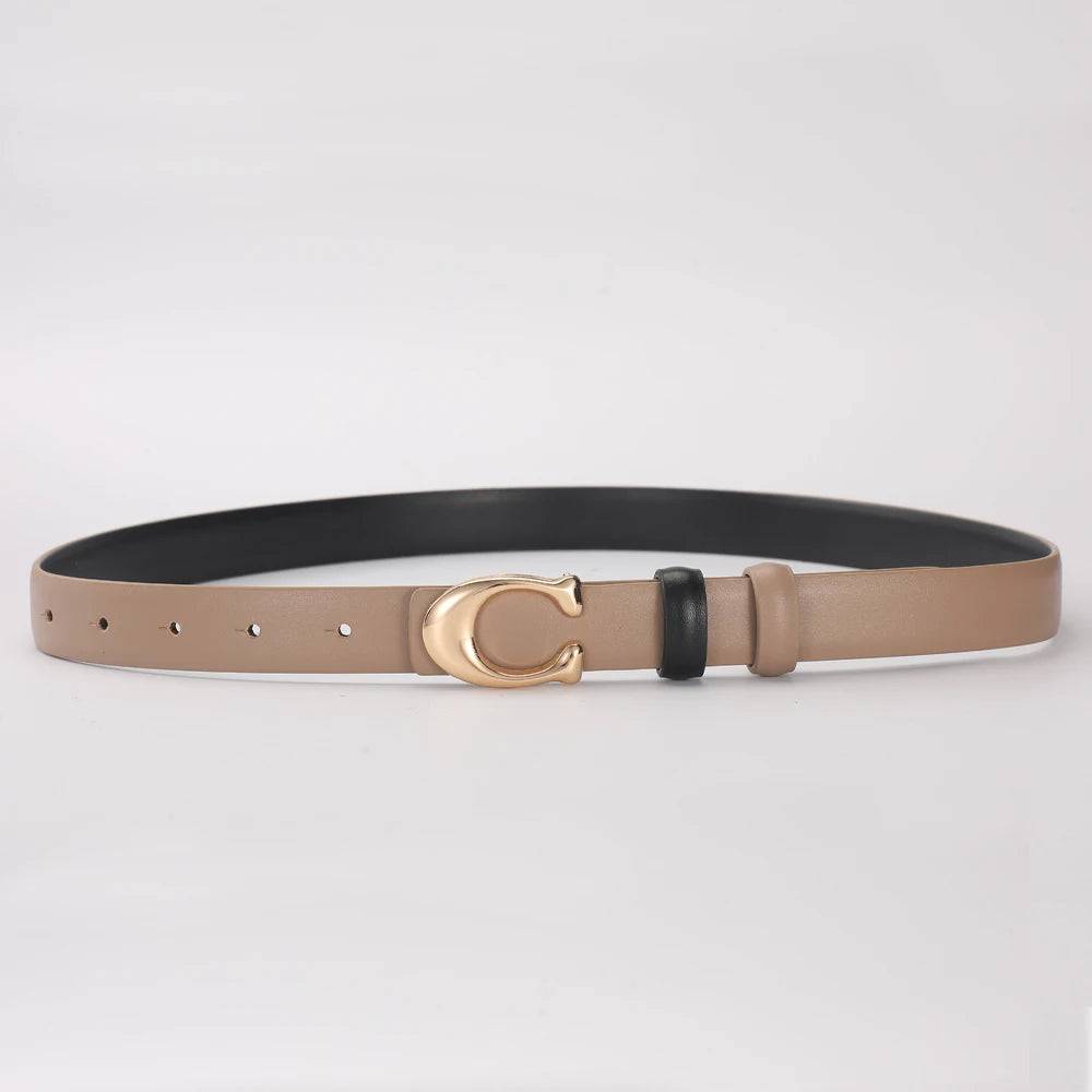 High-quality Women's Fashionable Belt C-shaped Buckle Smooth Buckle Temperament Double-sided Gift For Mother Using Belt