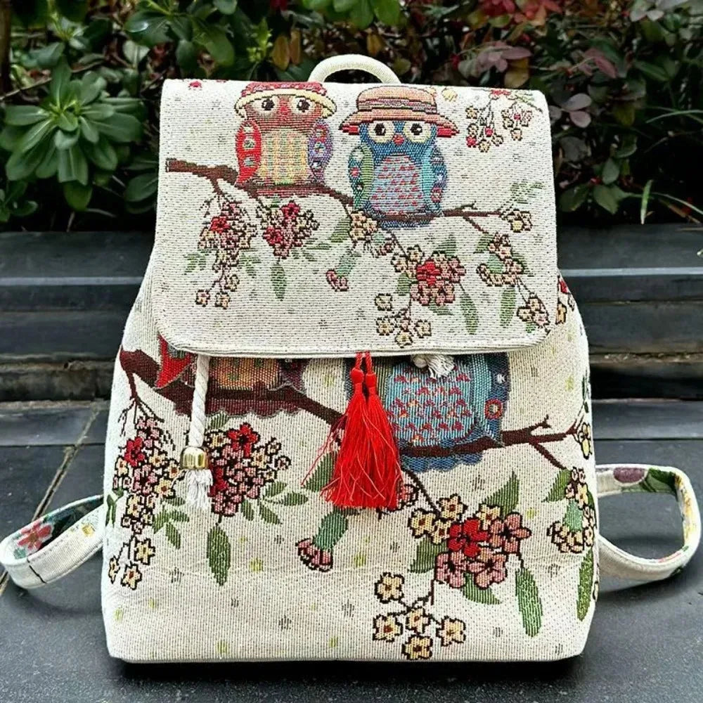 Backpacks Bags for Women Embroidery Ethnic Style Streetwear Fashion Casual Vintage Elegant Harajuku Travel Canvas Bag Sports