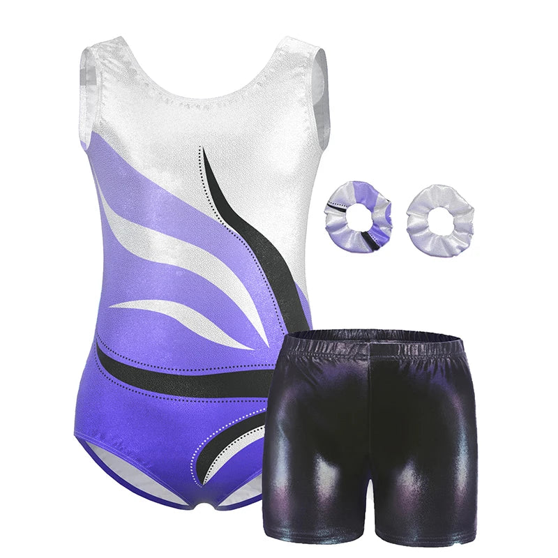 Girls  Vest  Gymnastics Leotard Sparkle 4 Piece Dance Unitard for Kids Toddler Athletic Tumbling Outfits