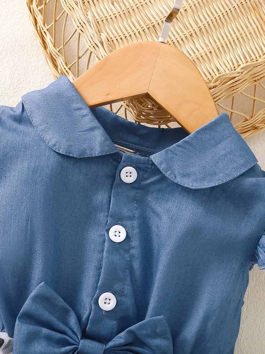 Girls Clothing Flying sleeve Dress Blue Polka Dot chiffon Children's Dress suitable for 1-6 Year old Girls Summer Dress