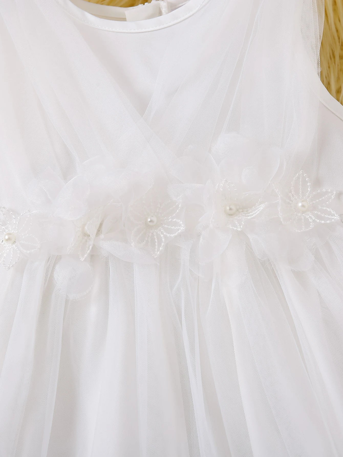 Girls summer simple generous gauze skirt fashion three-dimensional flowers round neck vest with zipper fit dress