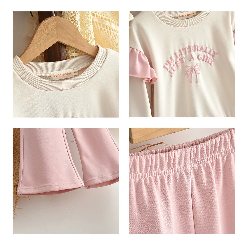 Girls Clothes 2025 Autumn New Color Blocked Casual Sportswear Long Sleeved Letter Printed Top+Pants Children's Fashion Clothing