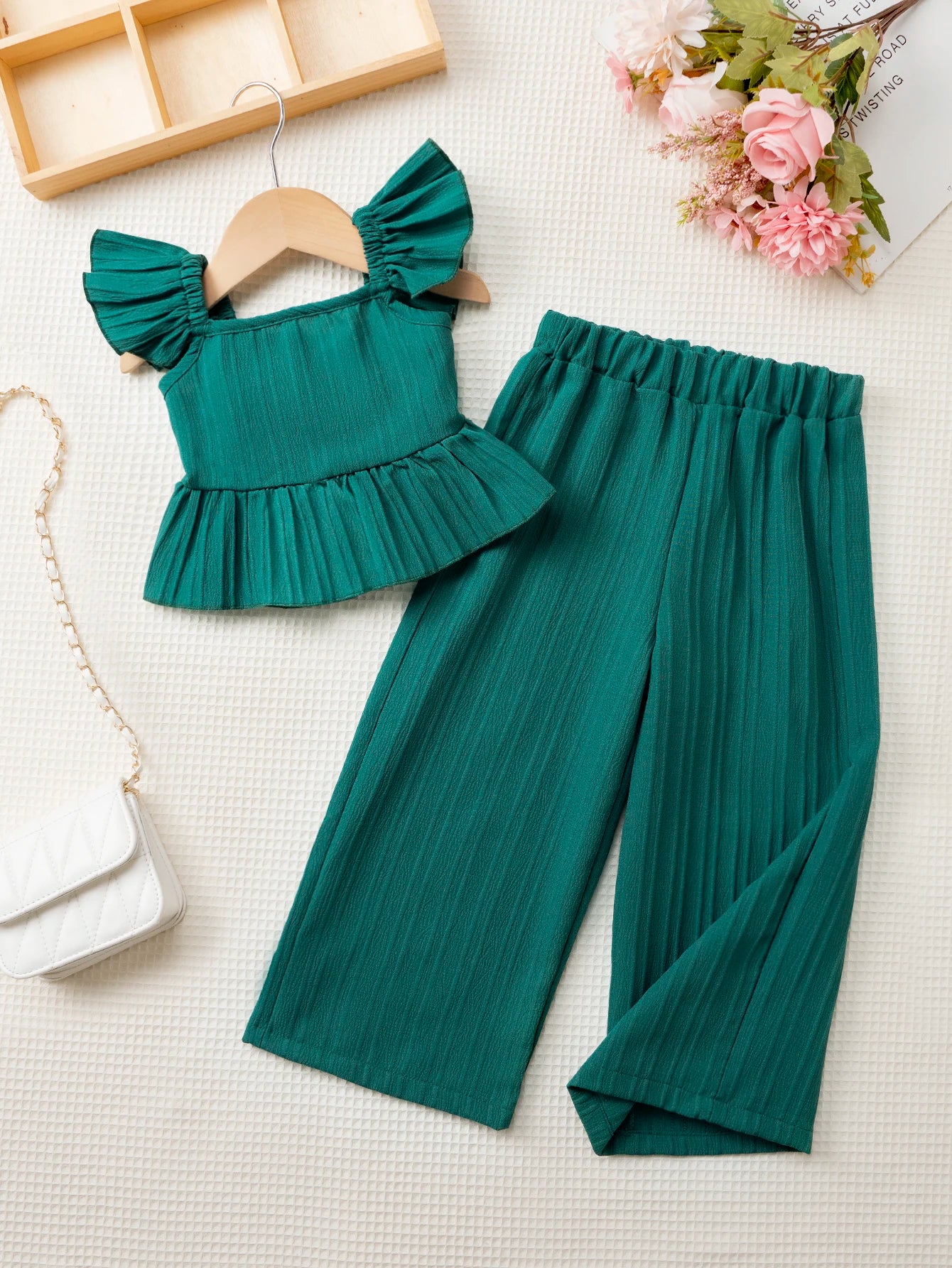 2025 Girls' Fashion Summer clothes Sets fly sleeves Tops + Pants Suits Y2K Street Casual 2pcs Children Clothing