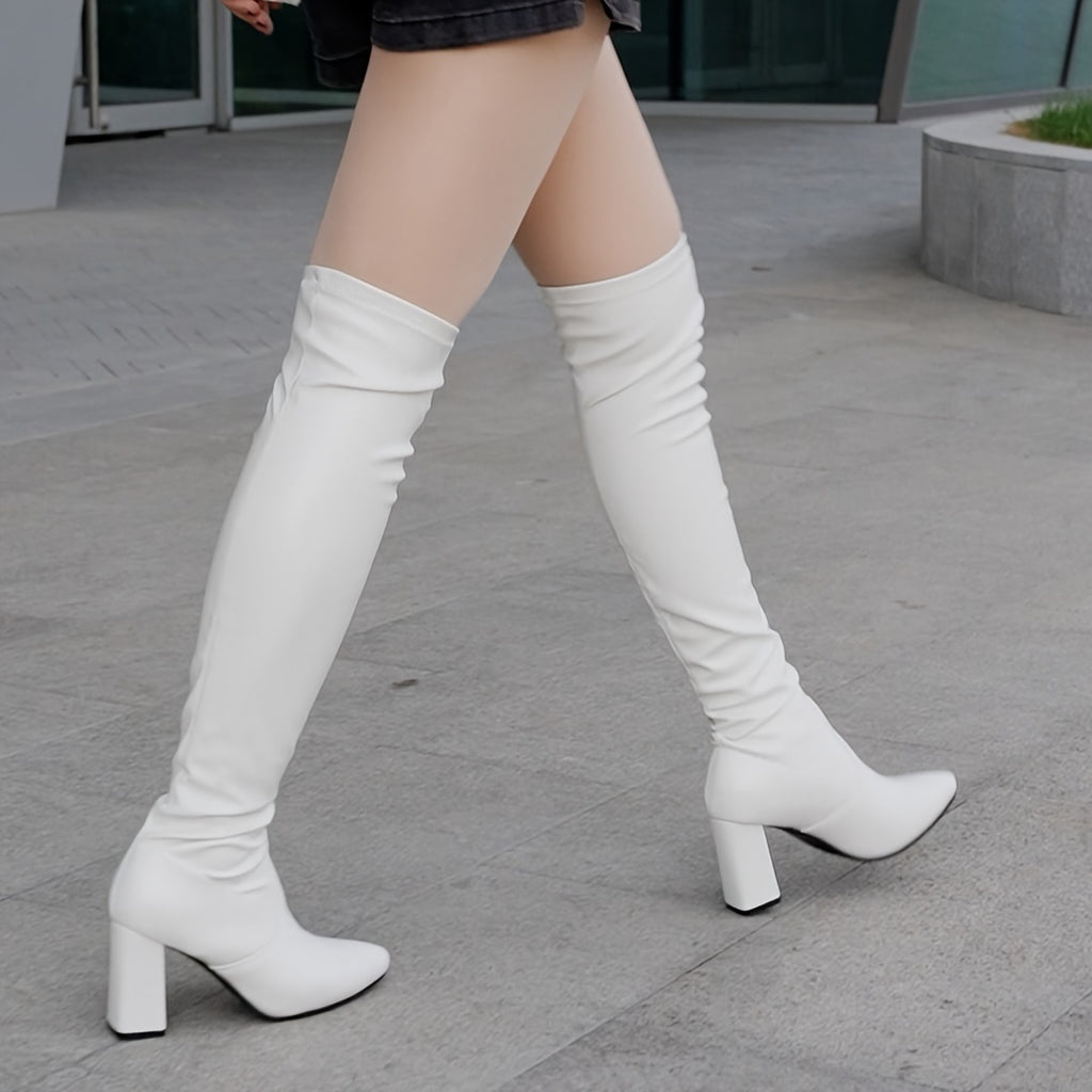 [Fall Winter Comfort Thigh Boots] Women's Fall Winter Comfort Thigh High Boots, Black Point Toe And High-heel Over The Knee Boots