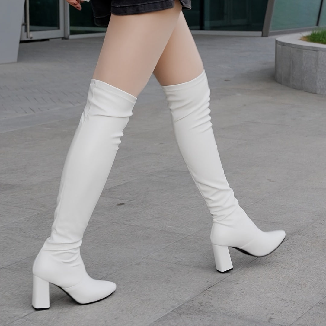 [Fall Winter Comfort Thigh Boots] Women's Fall Winter Comfort Thigh High Boots, Black Point Toe And High-heel Over The Knee Boots