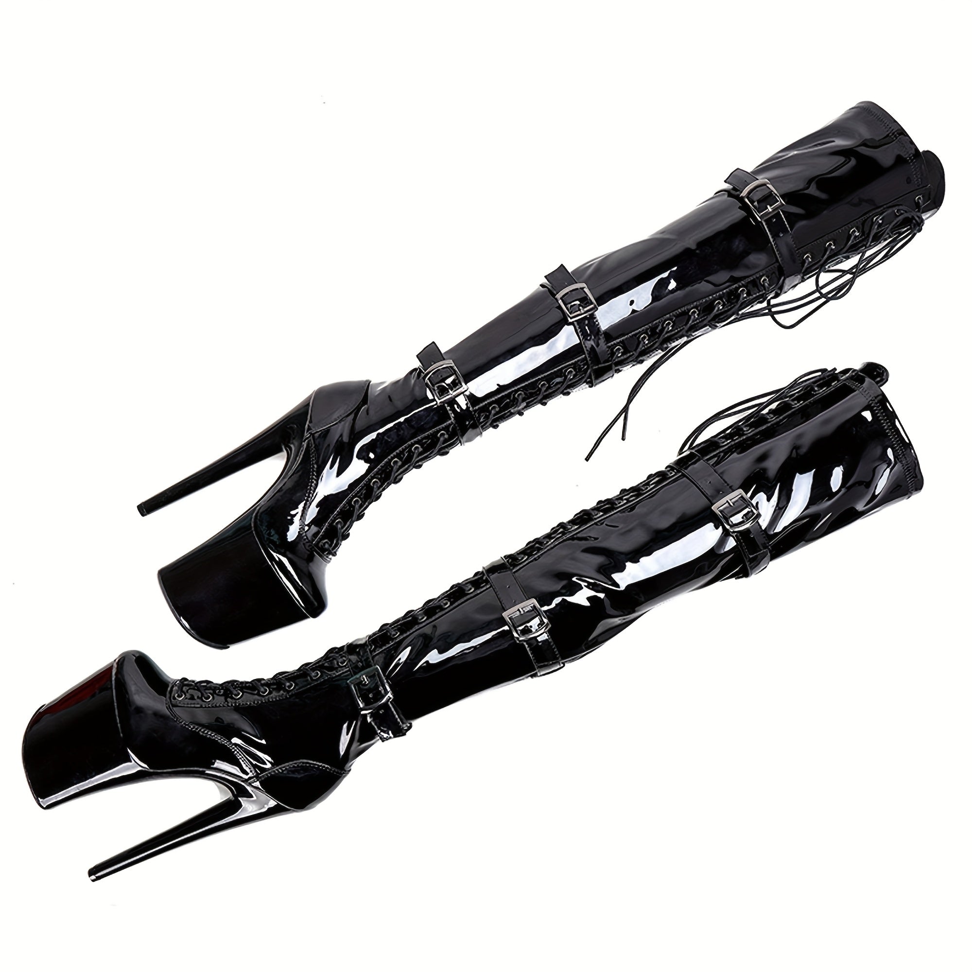 MISSHEELS Women's 8" Platform Stiletto Thigh High Boots - Sexy PU Cover Over-The-Knee Zipper Closure, Plus Size All-Season Exotic Pole Boots for Casual & Nightlife, Nightlife Footwear | Sleek Stiletto Boots | Pu Cover Boots,