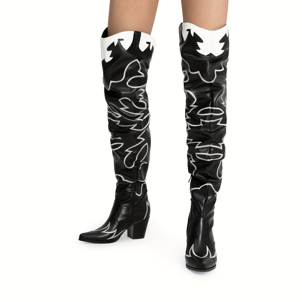 Western Cowboy Boots Over The Knee Western Cowgirl Pointed Toe Boots Women Thigh High Boots Suitable for Party, Dance, Shopping, Walk, Office. Perfect Gift for Friends, Wife, Sister, Daughter.