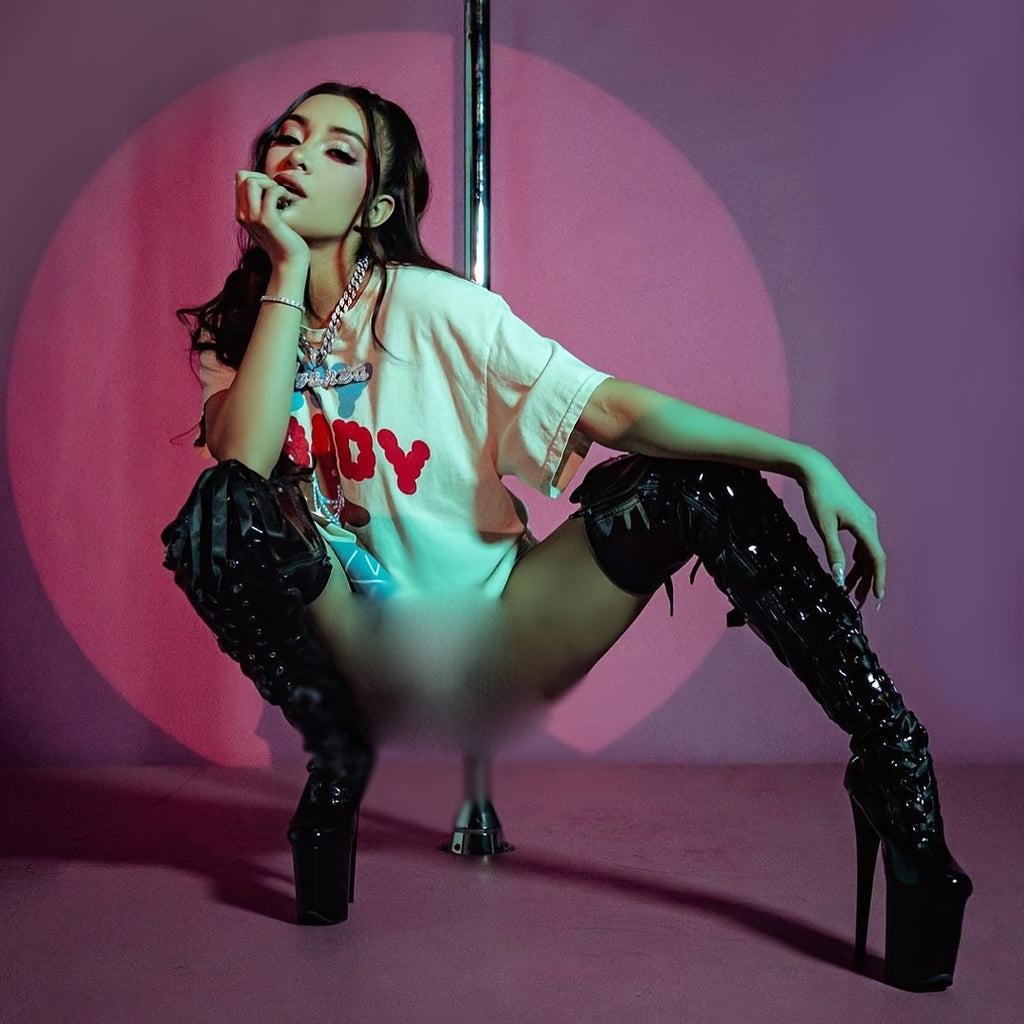 MISSHEELS Women's 8" Platform Stiletto Thigh High Boots - Sexy PU Cover Over-The-Knee Zipper Closure, Plus Size All-Season Exotic Pole Boots for Casual & Nightlife, Nightlife Footwear | Sleek Stiletto Boots | Pu Cover Boots,