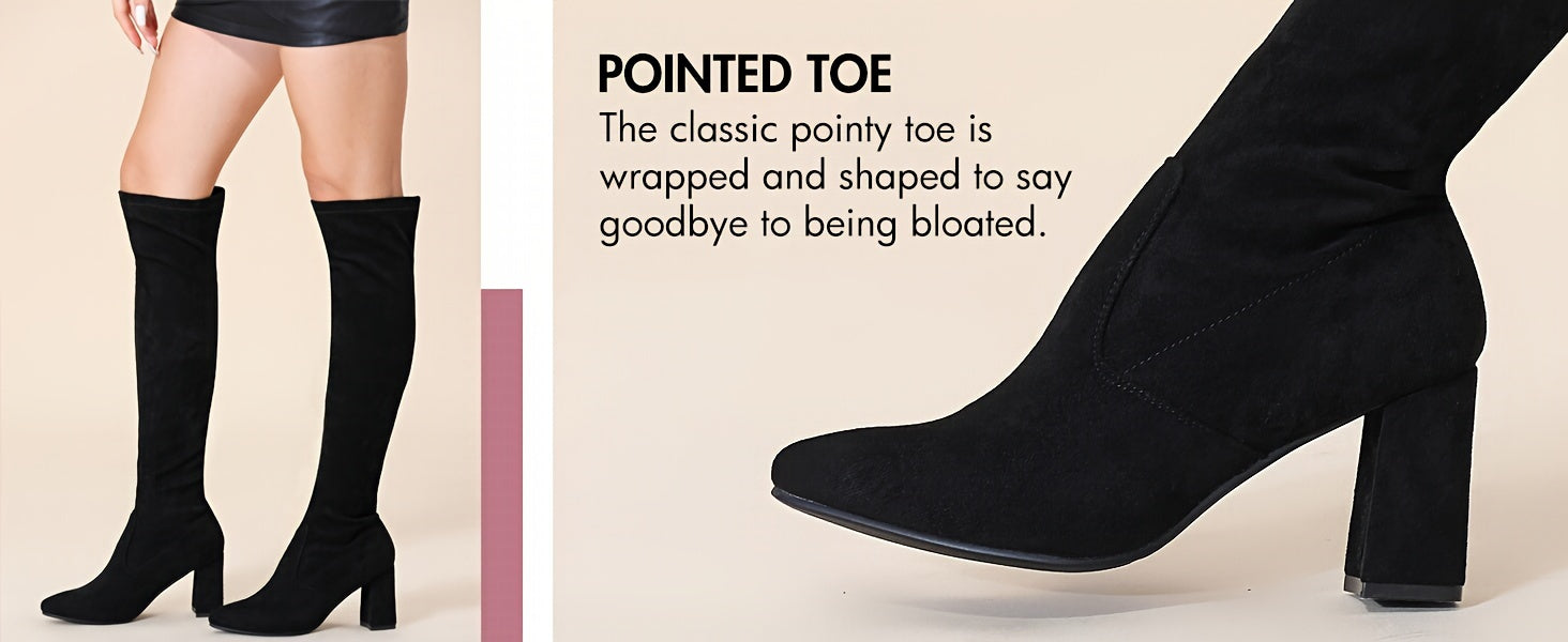 [Fall Winter Comfort Thigh Boots] Women's Fall Winter Comfort Thigh High Boots, Black Point Toe And High-heel Over The Knee Boots