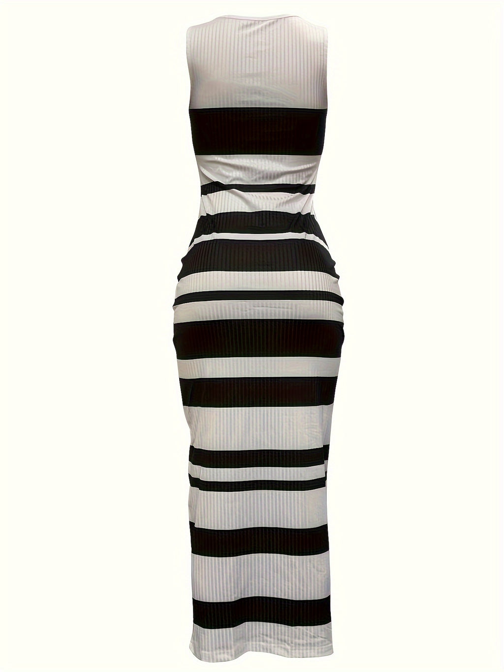 Striped V-neck Tank Dress, Sexy Sleeveless Midi Bodycon Dress For Spring & Summer, Women's Clothing