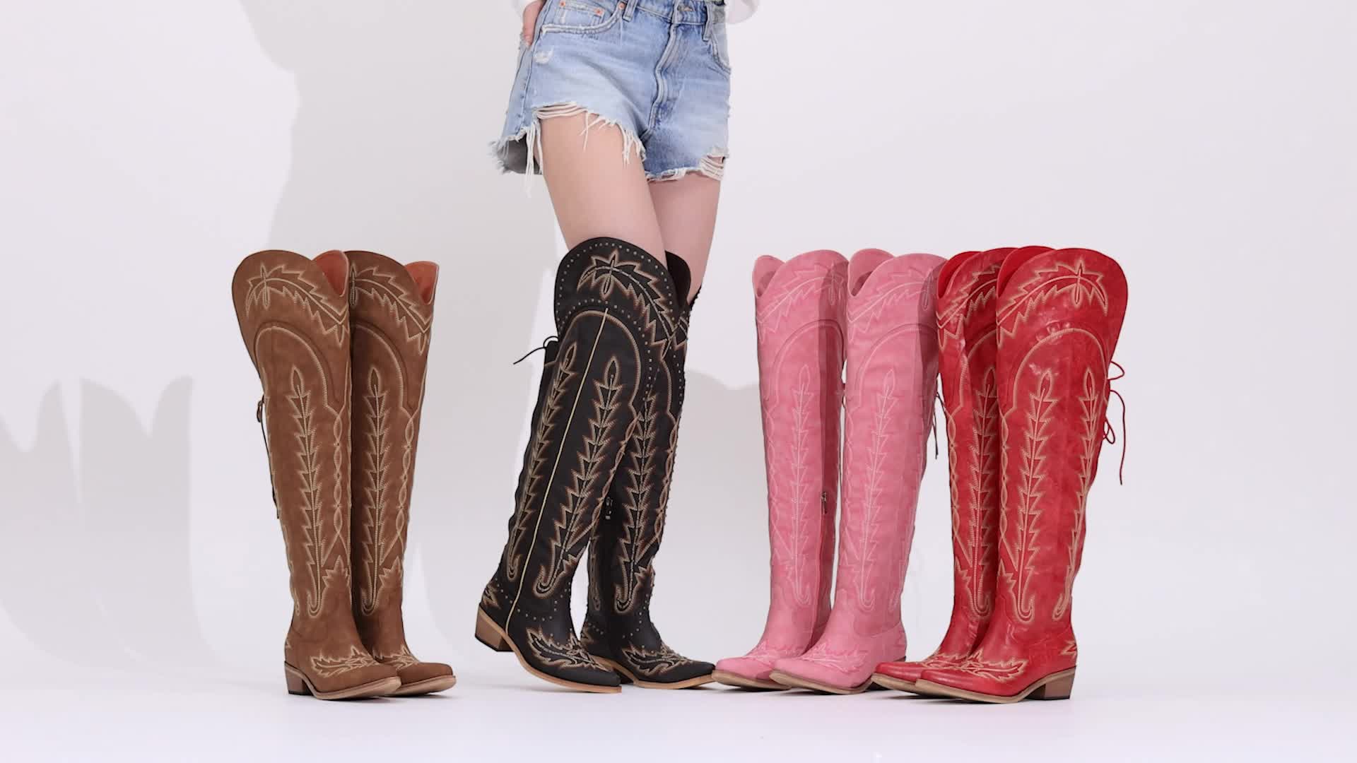 Stylish Wide Calf Thigh-High Over-the-Knee Boots with Back Lace-Up, Side Zipper, Studded Design, and Chunky Heel - Light Brown Faux Cover for Year-Round Elegance, Versatile Boots | Laceup Boots | Elegant Design, Thigh High Bo