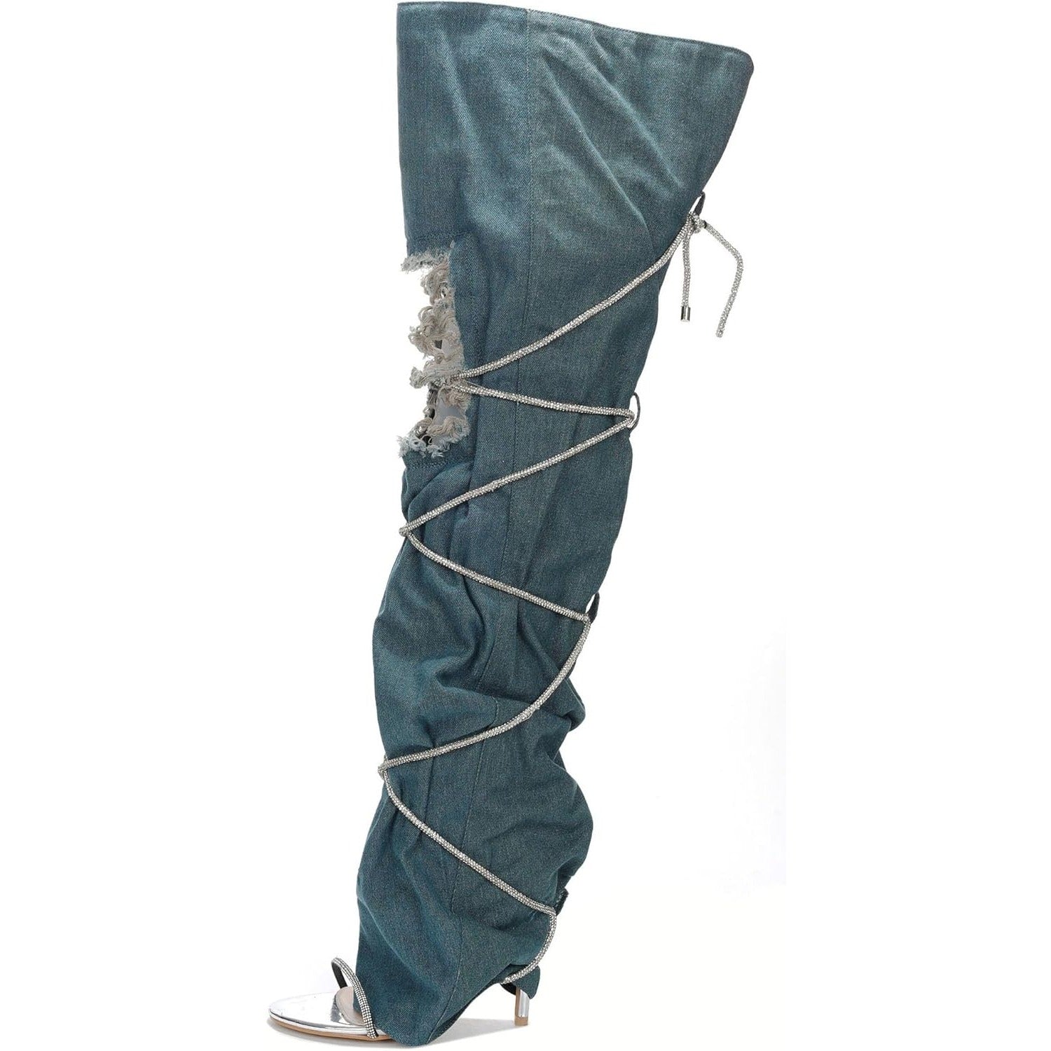 Cape Robbin Nobu Thigh High Boots, Stylish Rope Knee High Cowboy Boots Women, Long Denim Boots, High Heel Boots, Knee High Boots Women