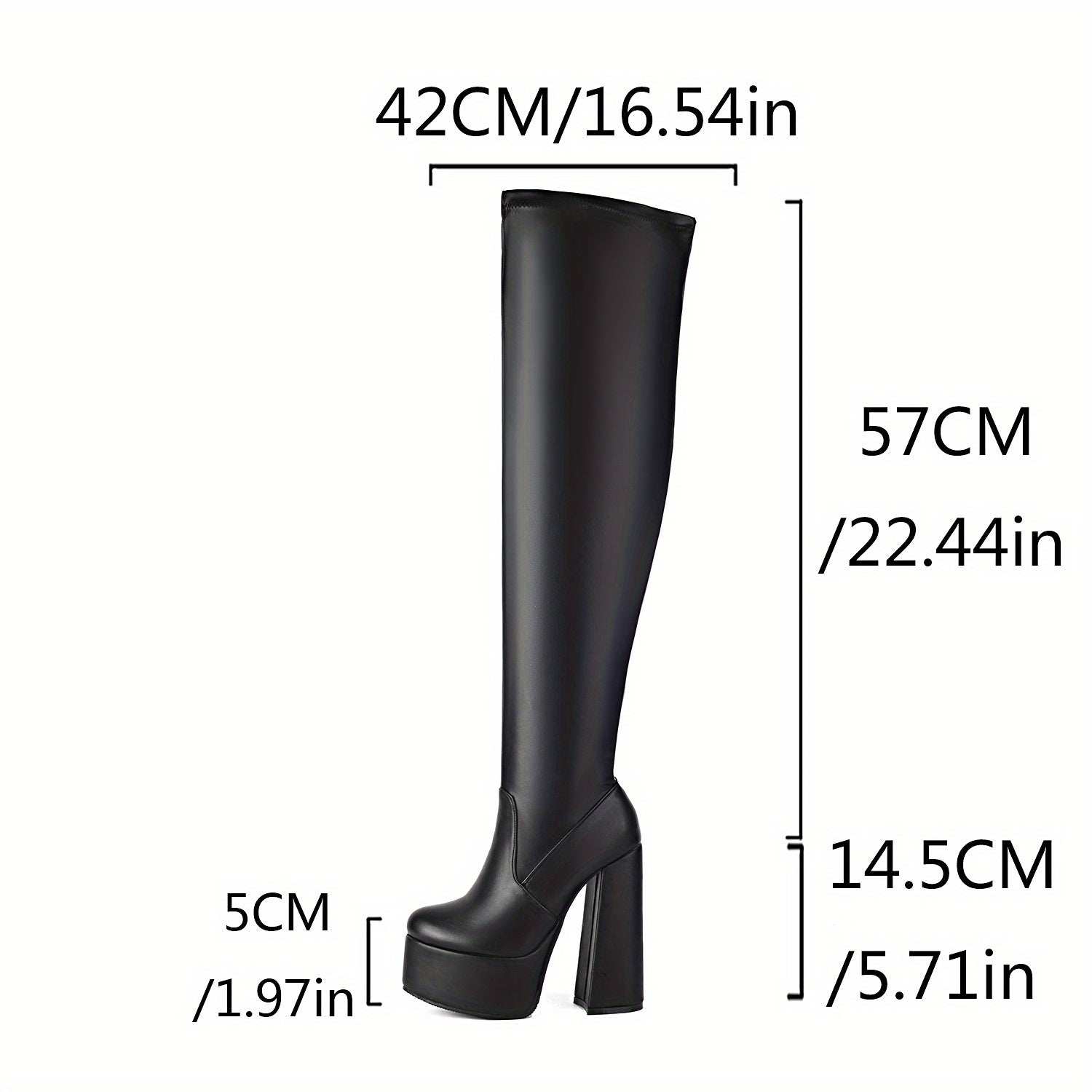 Women's 2025 Winter Black High Quality Platform High-Heel Knee-High Boots with Thick Platform & Chunky Heel - Glossy Faux Cover Round-Toe Zipper Closure, Fleece Lining & Cushioned Insole - Winter Boots for Parties, Night Out,