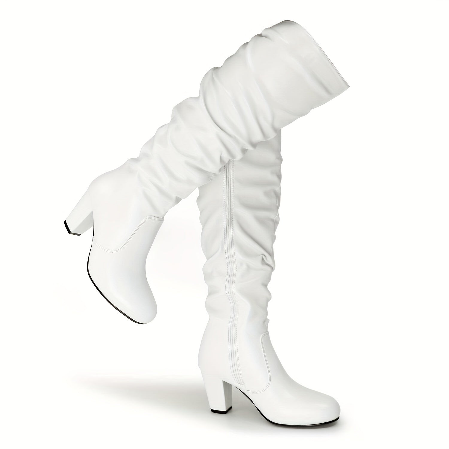 Women's Black White Fall High-heel Thigh High Boots Chunky Heels Side Zip Knee High Boots Winter Boots Women's Boots Elegant Boots, Wedding Season Bridesmaids Shoes Halloween Christmas Clearance Fall Big Sale