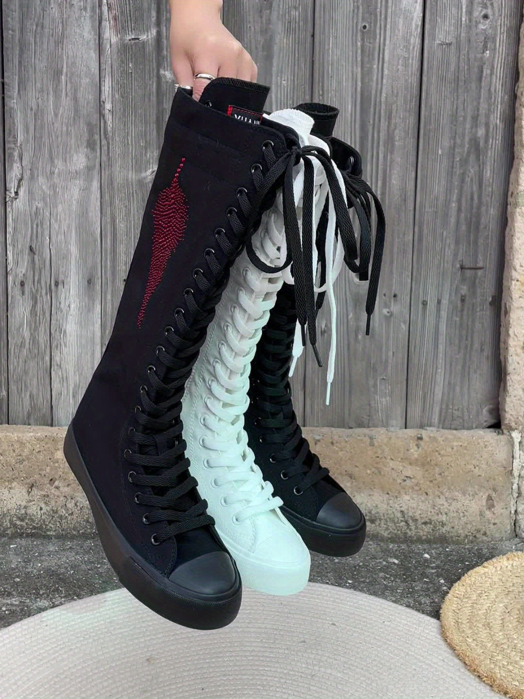 Low Heel Canvas Thigh-High Boots - Comfortable, Zipper Closure, Breathable Fabric Insole, Rubber Sole, Casual European Special Style for Women - All-Season Wear, Platform Design, No Printing